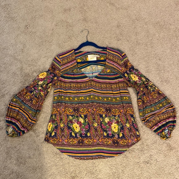 Maeve long sleeve floral and stripe blouse - Picture 1 of 4
